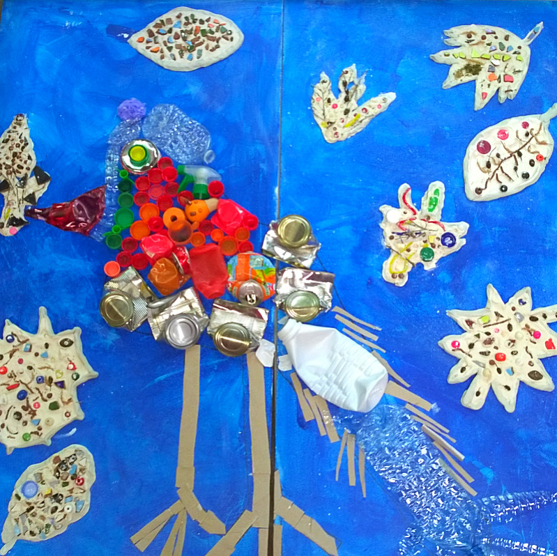 atelier collectif élémentaires - thème : Art, Nature et Recup' - fresque, partie droite